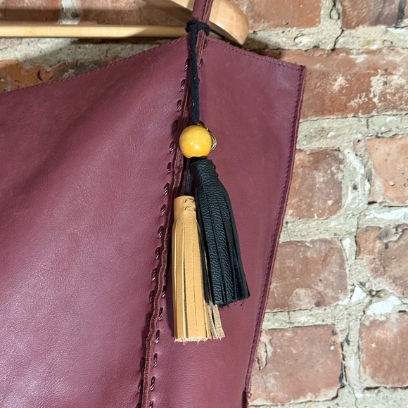 The Sak Burgundy Leather Tote Bag with Tassels - Picture 2 of 9